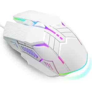 Wired Gaming  - Lightweight USB Optical Computer Mice with 7-Color RGB LED Lights, 4 Adjustable DPI (1200-3200), 6 Buttons,  Design for Windows 7/8/10/XP/Vista & Linux (White)