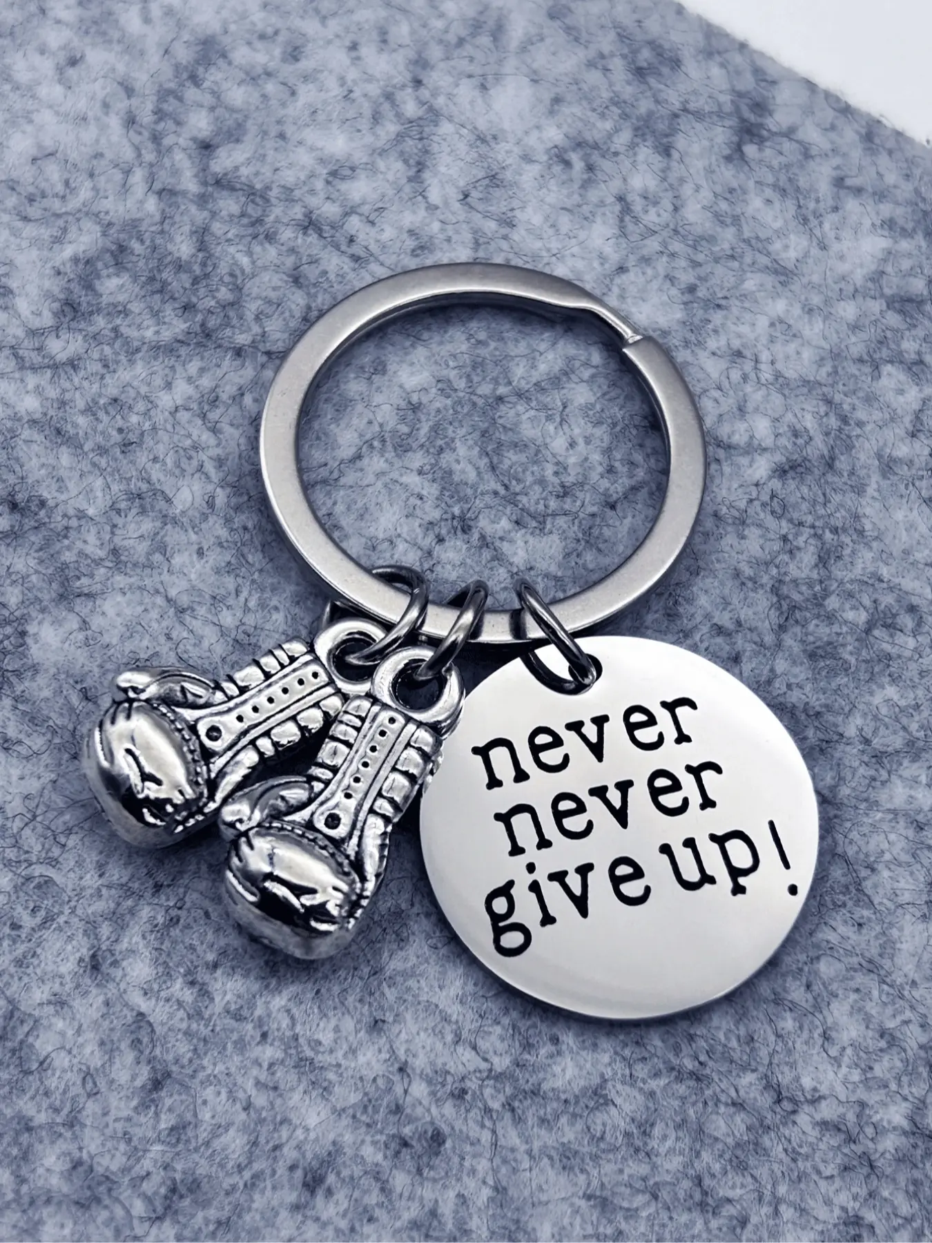 Boxing Gloves Martial Arts Motivational Keychain, Bag & Car Keychain, Never Give Up! Inspirational Gift for Fighters & Athletes, Perfect Sports Accessory, Fitness MMA