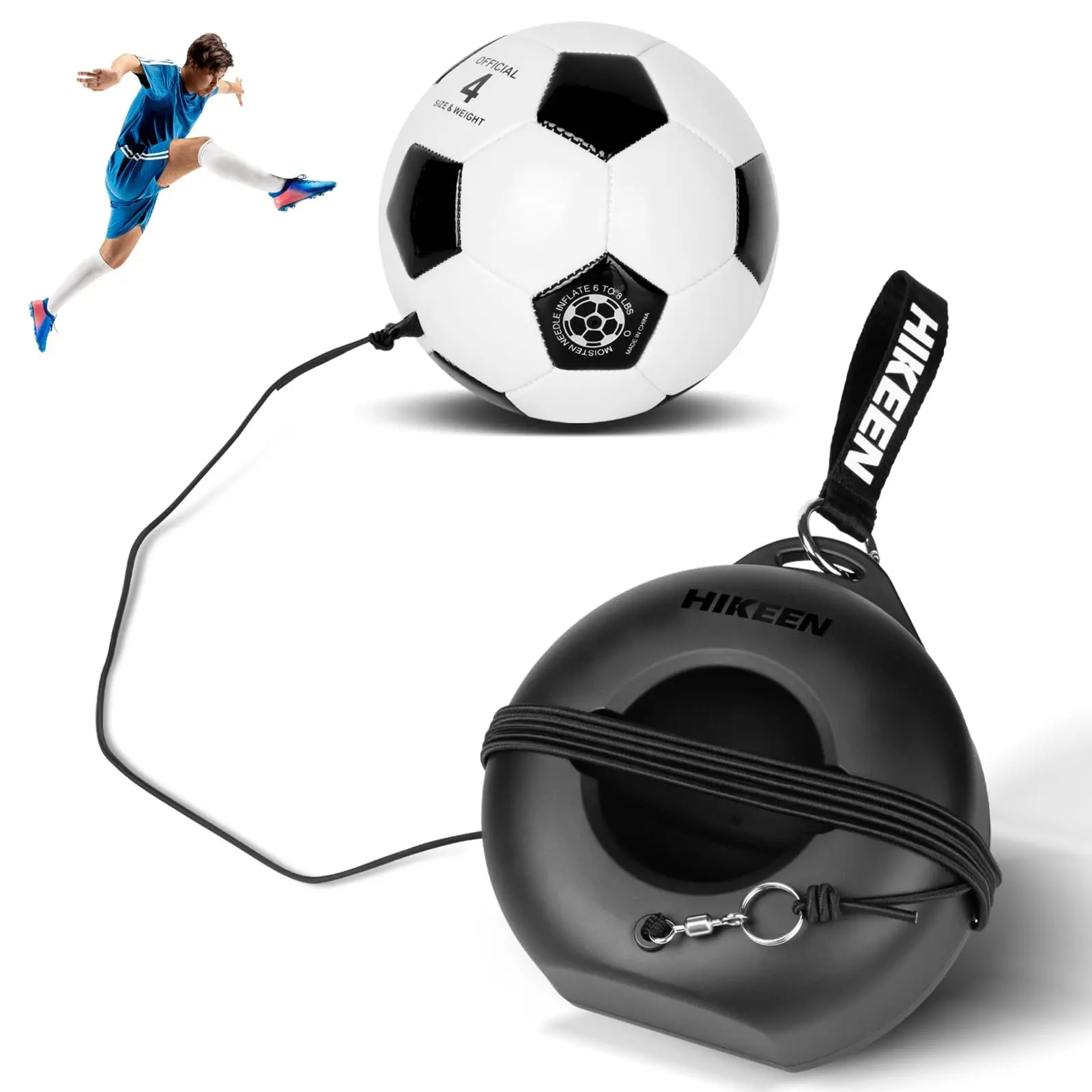 Hikeen Soccer Rebound Ball Training Solo Trainer Set - Adjustable Rubber Balls, Metal & Plastic Sturdy Base, Abrasion-Resistant 10ft Cord, Quick Assembly, Easy to Transport, Portable Strap, Indoor/Outdoor Use, Beach Compatible, Parks, Soccer Fans, Footbal