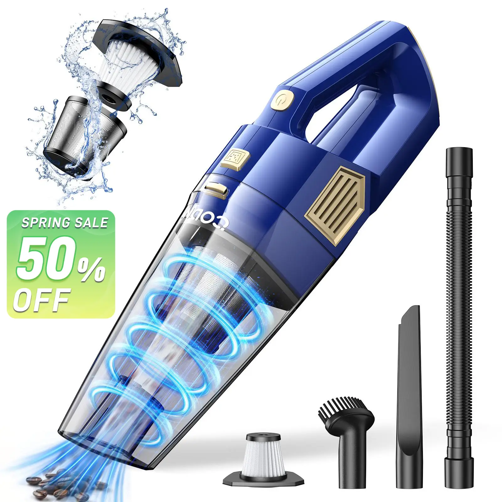 CODN Handheld Car Wireless Vacuum Cleaner,15000PA Strong Suction,Double Filtration,Fast Charging,With Professional Accessories,Suitable For Home,Car，0