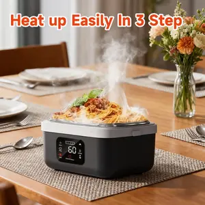 Wireless electric lunch box with built-in 8000mAh battery, 60W heating function, 1L stainless steel portable food heater, self-heating food warmer, battery-powered lunch box, rechargeable heating lunch box