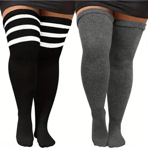 2 Pairs of Plus Size Thigh Socks, Thickened Over The Knee Socks, Oversized Thigh Long Stockings with Suspenders, Suitable for Women