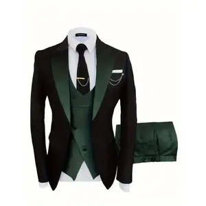 3 Pieces Formal Suit Set - Men's One Button Jacket & Vest & Pants - For Business, Dinner, Wedding & Party - Perfect Gift for Men Menswear Collar