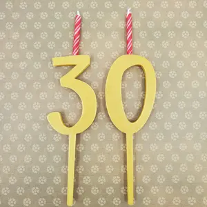 Number Cake Topper 3" Tall Individual Yellow Decor Ornaments for Birthday Anniversary Cakes Photo Props & Candle Holders Reusable 3/16" Dia Hole for Candles