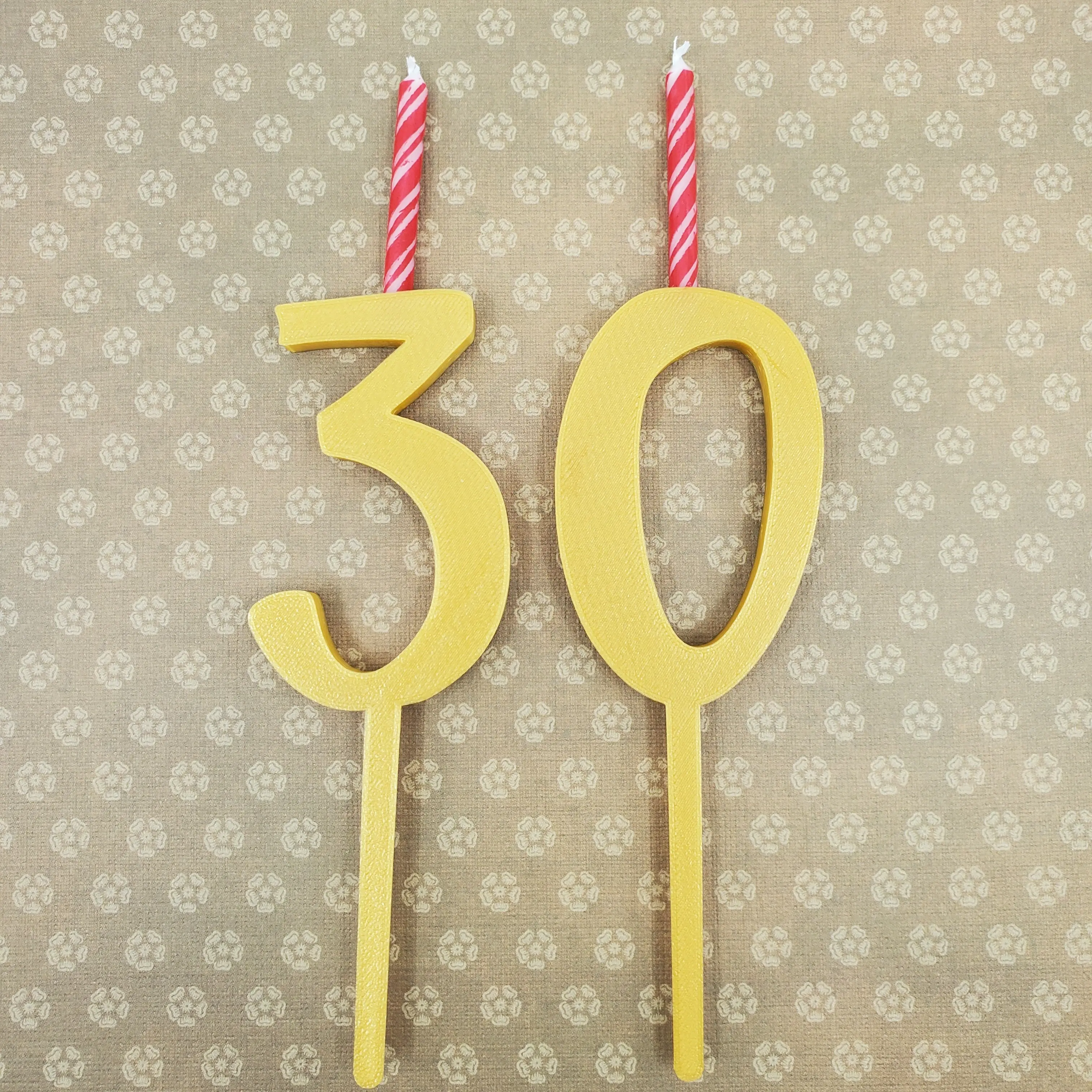 Number Cake Topper 3" Tall Individual Yellow Decor Ornaments for Birthday Anniversary Cakes Photo Props & Candle Holders Reusable 3/16" Dia Hole for Candles