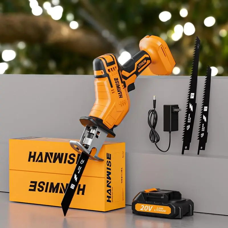 HANWISE Cordless Electric Reciprocating Saw - Included Blade Set, Batteries - Work Tools for Cutting Wood, Metal, PVC - Home Repair Cutting Tool, Cut Wood/Metal/Pvc