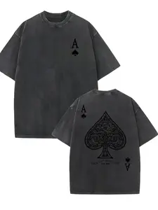 valentine shirts 1pc, 100% Pure Cotton, Poker Card Pattern Printed T-Shirt, Spring And Summer Round Neck Short Sleeved Men'S T-Shirt, Pure Cotton Breathable Casual Sports Top, Holiday Gift