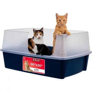 IRIS USA Extra Large Litter Box, Open Top Extra-Large Litter Box for Big Cats and Multi-Cat Households, High Sided Scatter Shield, Easy to Clean, 30" L x 20" W x 14" H, Navy