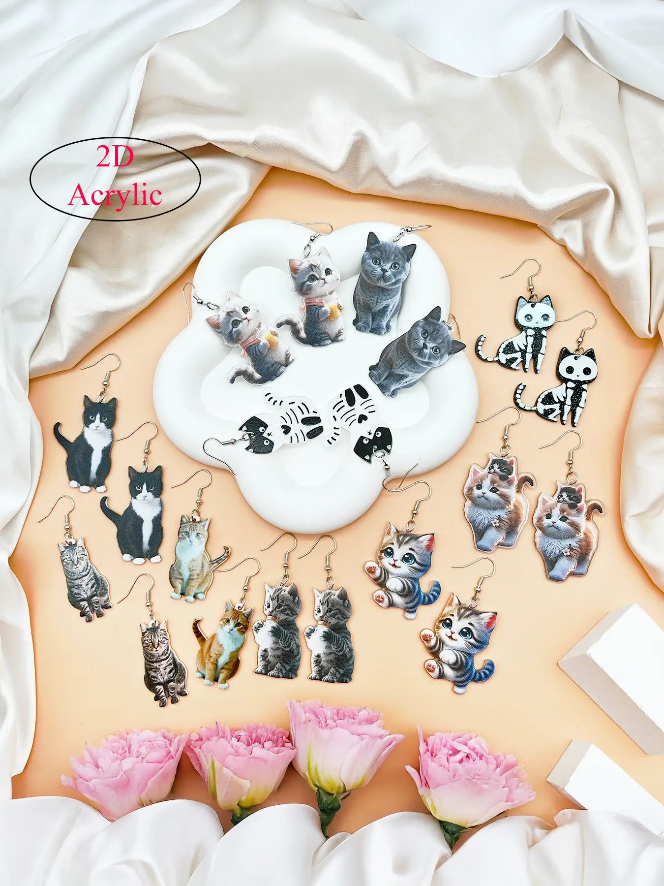 Charming Acrylic Cat Ear Dangle Earrings, Lightweight & Durable, Perfect Halloween Thanksgiving Christmas Gift, Fashion Accessory for All Occasions