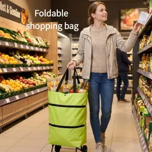 Foldable Shopping Cart with Wheels, Portable Hand-Pulled Grocery Cart, Large Capacity Foldable Shopping Cart, Home Use Supermarket Cart, Lightweight Shopping Bag, Shopping Bags for Groceries