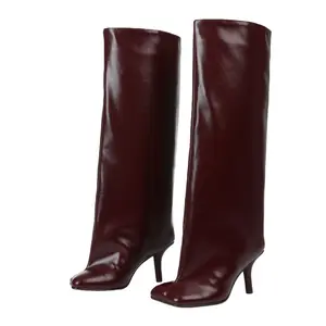 Suede Knee High Boots Square Toe Stiletto Heel Wide Calf Long Boots Fashion Slip-On High Boots