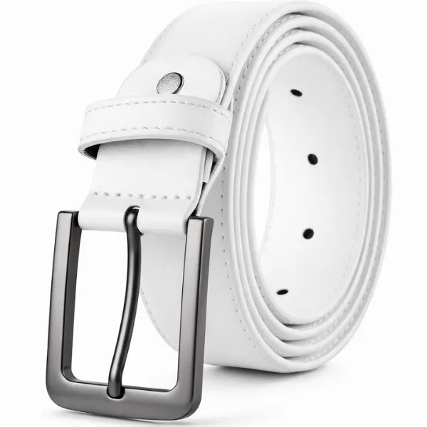 HAGIG White Leather Belt for Men – Adjustable Stylish Casual & Formal Wear Belt with Silver Buckle – Perfect for All Occasions – 1 Pack