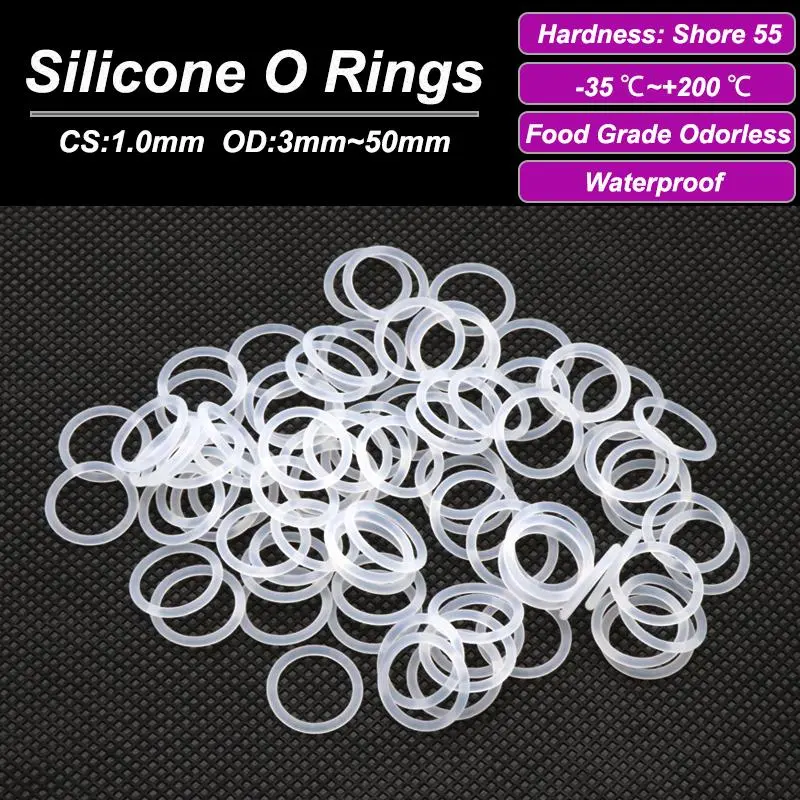 10/50Pcs White Silicone VMQ O-Ring Gasket CS 1mm OD 3 ~ 50mm Food Grade Waterproof Washer Nontoxic Silicone Rubber Sealing Ring