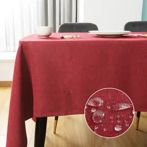 Rectangle Tablecloth Faux Linen Waterproof and Wrinkle Resistant Oblong Decorative Table Cloth for Kitchen Dining Party Buffet (Ruby Red)