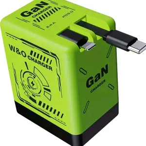 W&O GaN 66W Fast Charger Portable with Retractable Cable Foldable Plug for iPhone 17/16/Pro Max & Galaxy Ultra Series - Green/Yellow/Black Christmas Gift