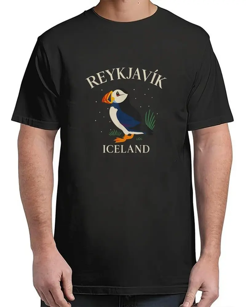 Reykjavík Iceland Puffin Graphic T-Shirt - Wildlife Lover Tee - Trending Vacation Shirt