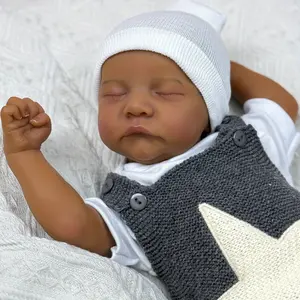 TopLink Cloth Body Doll Realistic 18inch Asleep Reborn Baby with Black Skin 45CM Newborn Babies Doll Toy Lovely Birthday Gift for Children Aged 3+
