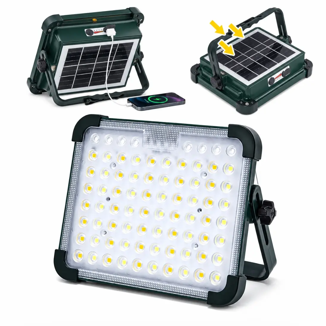 Qawtor Solar Work Light 10000LM, Rechargeable Camping Lantern with Side Flashlight, 6 Lighting Modes, 4800mAh Battery, Portable LED Emergency Light for Camping, Garage & Power Outages