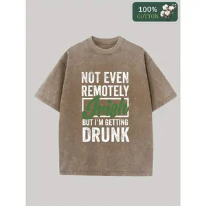 1pc, 230G Water Washed, I Am a Printed T-Shirt That Won'T Get Drunk, High-Quality Wax Printed Cotton Retro Fashion Brand T-Shirt, with a Certain Thickness Suitable for Summer T-Shirts, Holiday Gifts