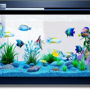 14-Gallon Aquarium Starter Kit – LED Light, 3-in-1 Filter, Plants, Blue Sand & Decor