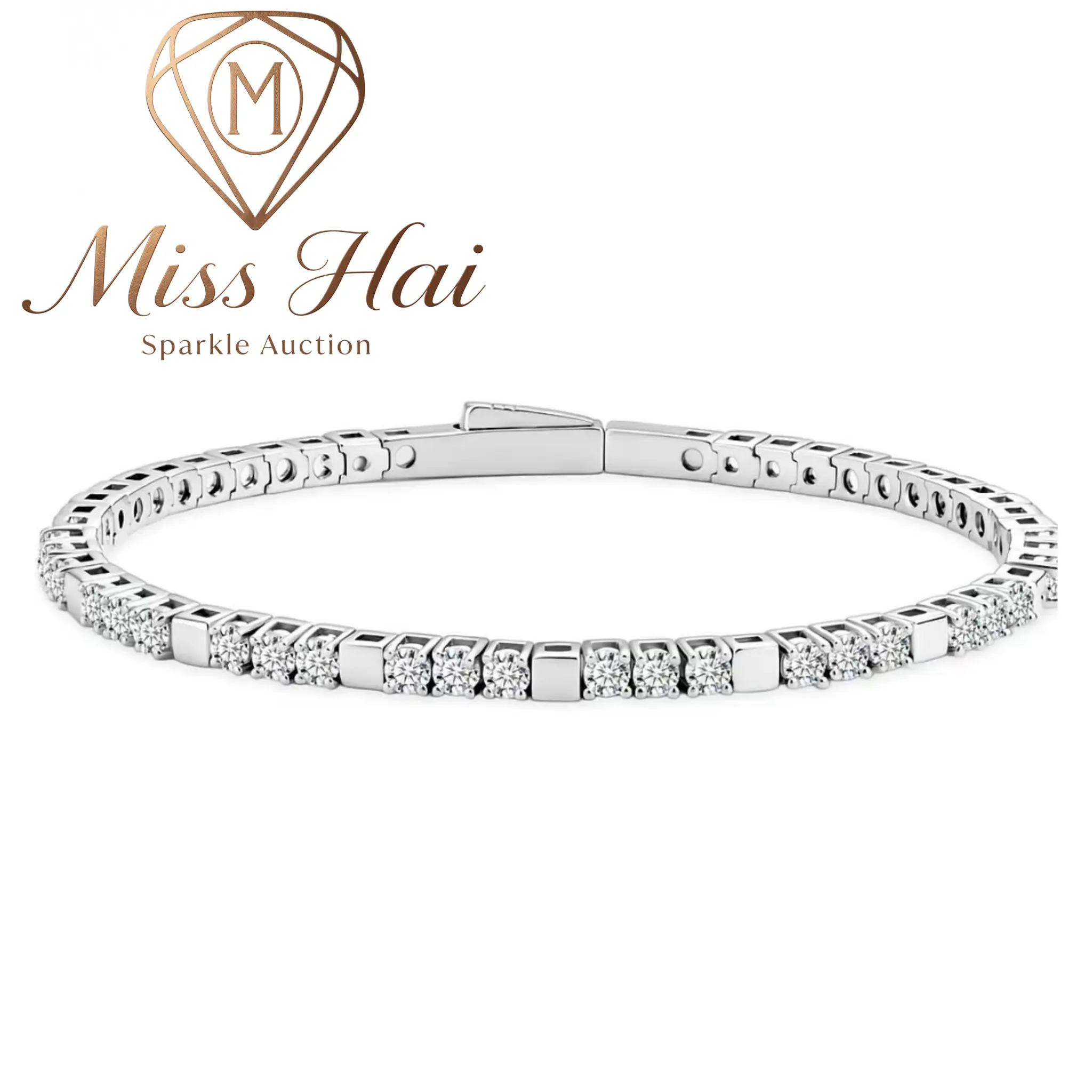 MISS HAI Unisex Secret Code Quiet Luxury Tennis Bangle, 5.4ct VVS Grade Synthetic Moissanite 14K Gold‑Plated Copper Chain Bracelet, Elegant Present for Wedding Engagement & Birthday Occasions