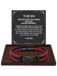 Men's Knotted Infinity Bracelet, Artificial Leather Casual Style, Perfect Gift for Son Dad Boyfriend Husband Friend, All-Season Wearable Accessory, Leather Bracelets for Him