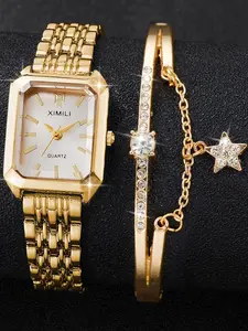 Women's Elegant Fashion Dial Quartz Watch & Bracelet Set, Fashion Watch & Bracelet Set for Party, Daily Decor, Trendy All-match & Exquisite Watch Set for Birthday Gift, Fashion Watch Jewelry, Matching Jewelry Set