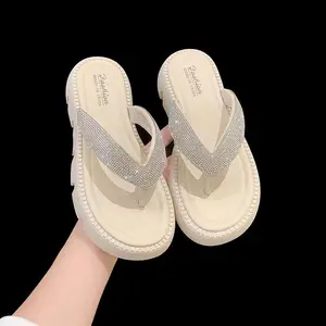 New shiny rhinestone flip-flops for women, high-end flip-flops, thick-soled women's shoes, trendy lazy sandals