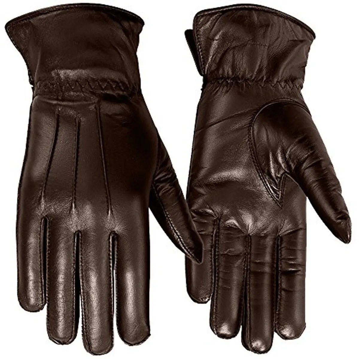 Women's Genuine Brown Real Leather Thermal Lining Mittens, Daily Plain Work Gloves, Dry Clean Compatible