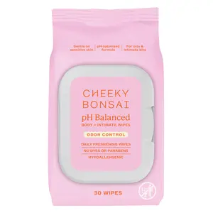 pH Balanced Wipes by Cheeky Bonsai | Odor Control Prebiotic Skin Loving Wipes for women | 30 Count Non-Irritating & pH Balanced Sensitive Feminine Wipes with Papaya Extract