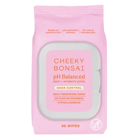Cheeky Bonsai pH-Balanced Intimate Feminine Wipes for Adults, Gentle Sensitive Prebiotic Cleanser, 30-Count Pack, Cleansing, Odor Control, All Skin Types, Contains Neither Harsh Additives, Healthy Flora Support, Intimate Washes Companion