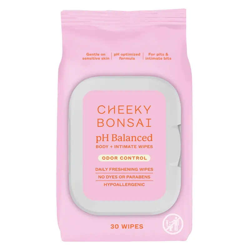 Cheeky Bonsai pH-Balanced Intimate Feminine Wipes for Adults, Gentle Sensitive Prebiotic Cleanser, 30-Count Pack, Cleansing, Odor Control, All Skin Types, Contains Neither Harsh Additives, Healthy Flora Support, Intimate Washes Companion