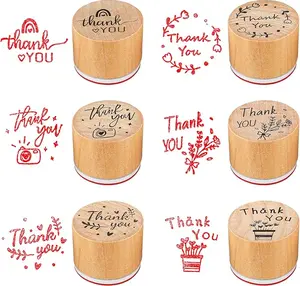 6 Pcs Thank You Stamps Set, Wooden Stamps for Card Making 6 Styles Round Rubber Stamps Server Stamps Photo Album Decoration for Card Making, DIY Crafting and Scrapbooking