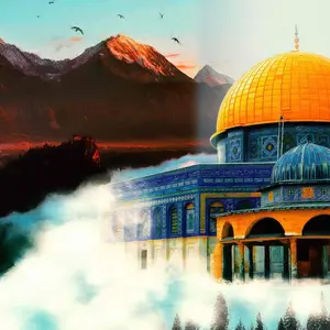 Canvas Print Masjid Al Aqsa - The Dome of the Rock in Vibrant Sunset Scene