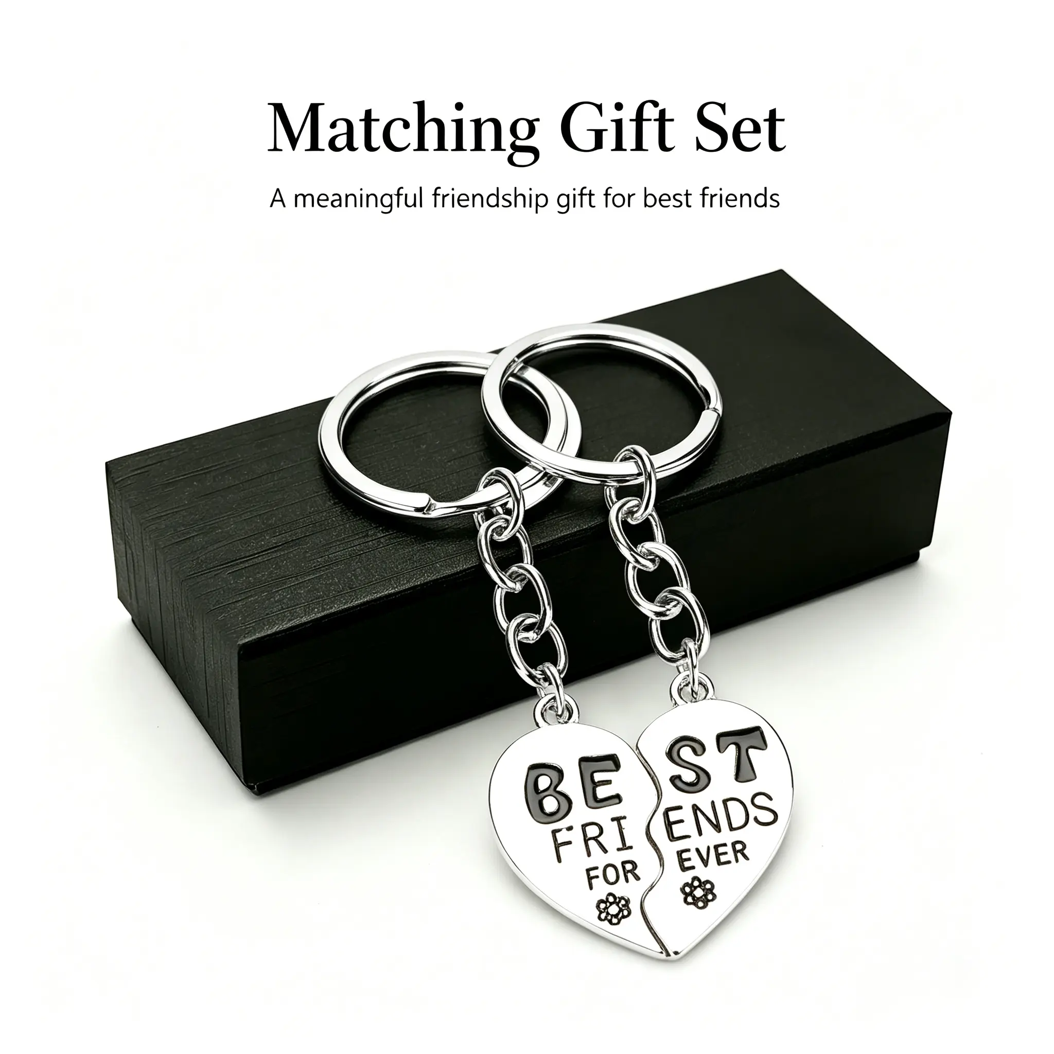 Best Matching Split Heart Keychain Set, Best Friends Forever Puzzle Heart Key Ring, Stainless Steel Friendship Keychain, Birthday Christmas Graduation Gift for Bestie Women Friends
