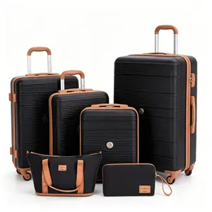 6-piece hard shell luggage set, 16/20/24/28 inch ABS lightweight body, equipped with TSA password lock silent universal wheels, three adjustable aluminum alloy pull rods, waterproof travel bag and wash bag, suitable for long and short distance travel