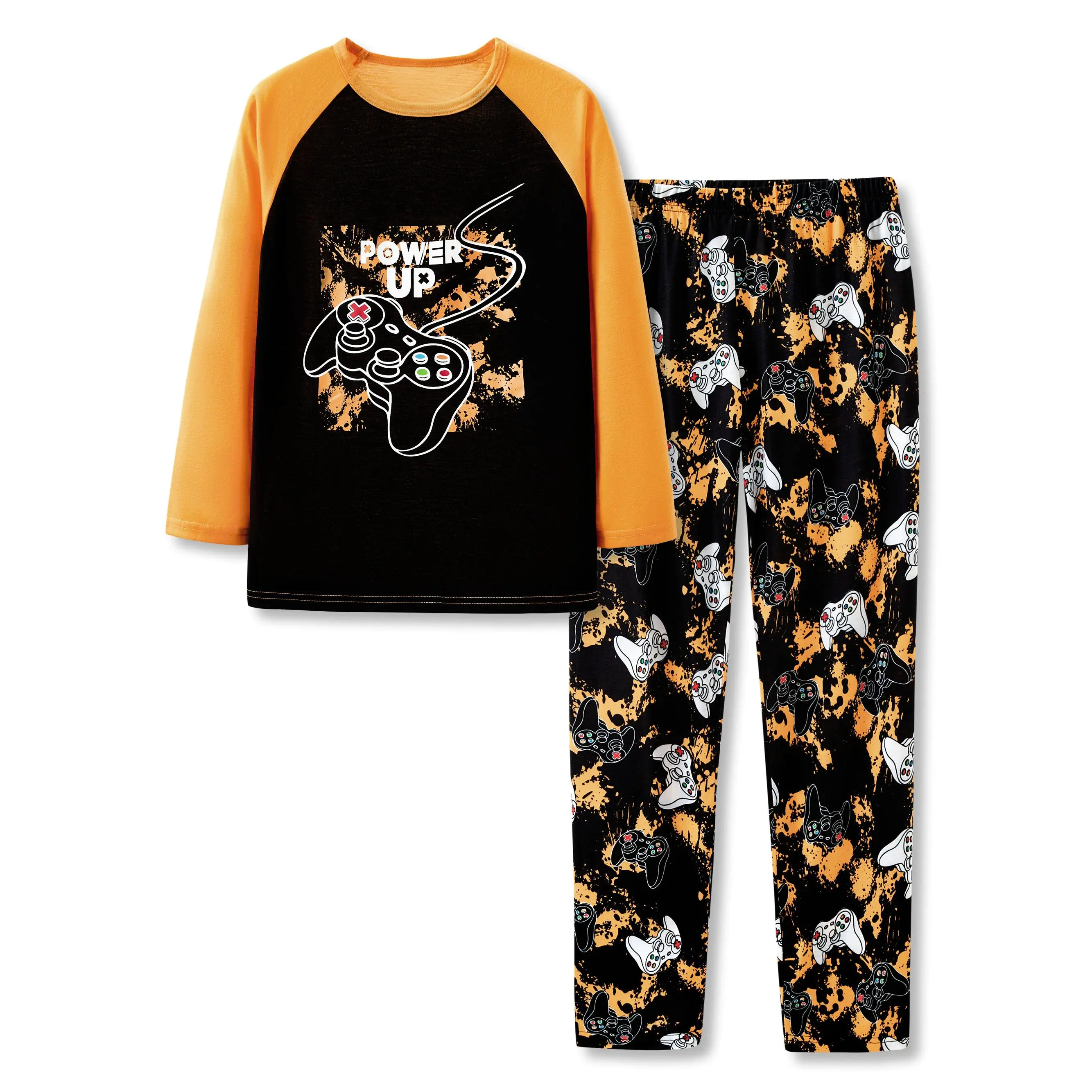 2-Piece Pajamas for Little Big Boys Yellow Gamer Long Sleeve & Pants PJ Set Size 6 - 18
