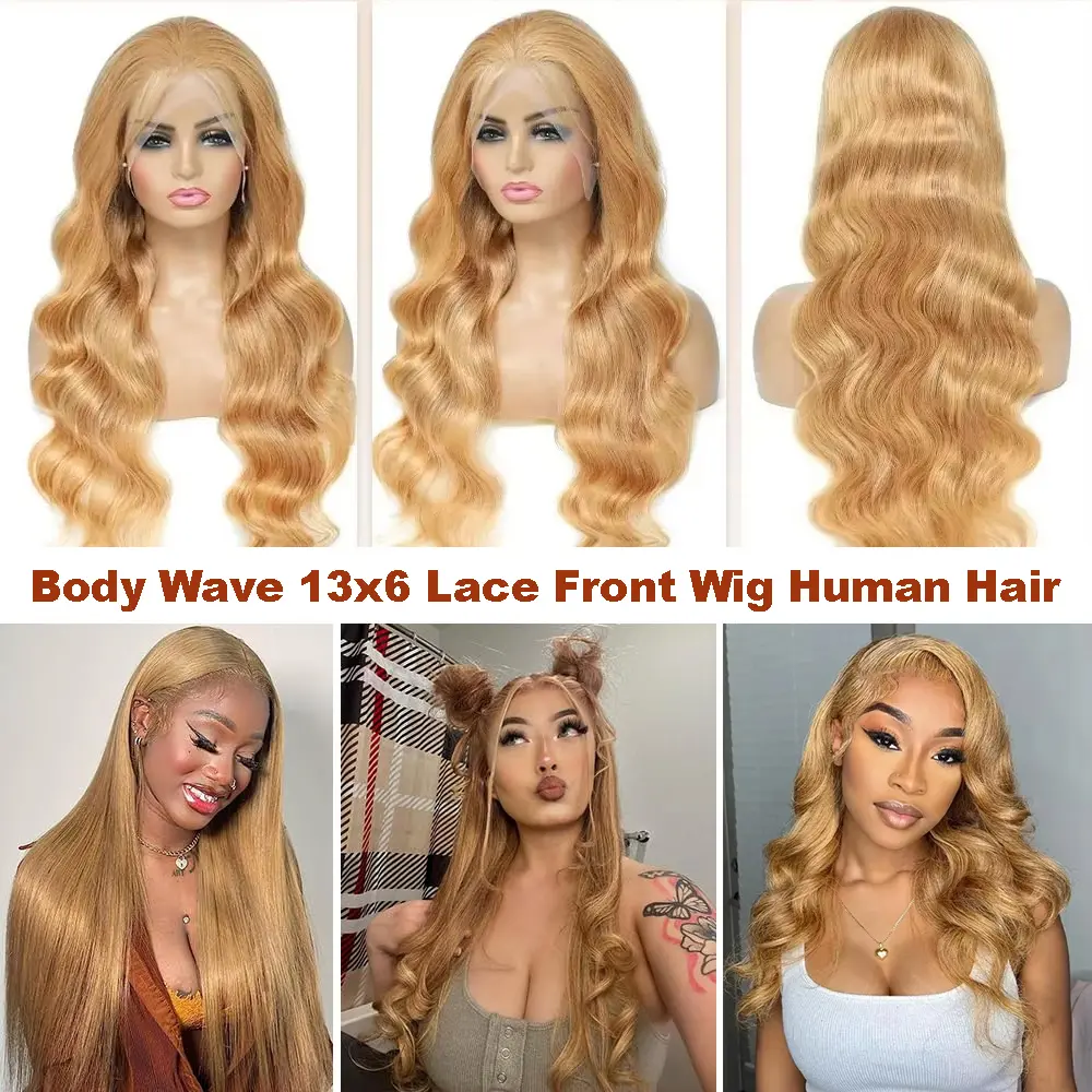 Honey Blonde Wig Human Hair 30inch 13x6 Body Wave Honey  display picture 1