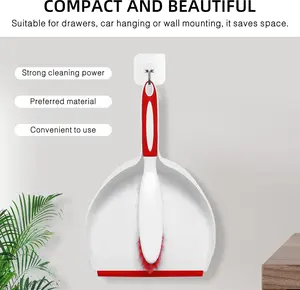 Dust Pan and Brush Set, Large Hand Broom and Dustpan Set Large Brush and Dustpan Set for Camping Broom and Dustpan Combo for Daily Cleaning Pet Hair Office Home Car, White & Red