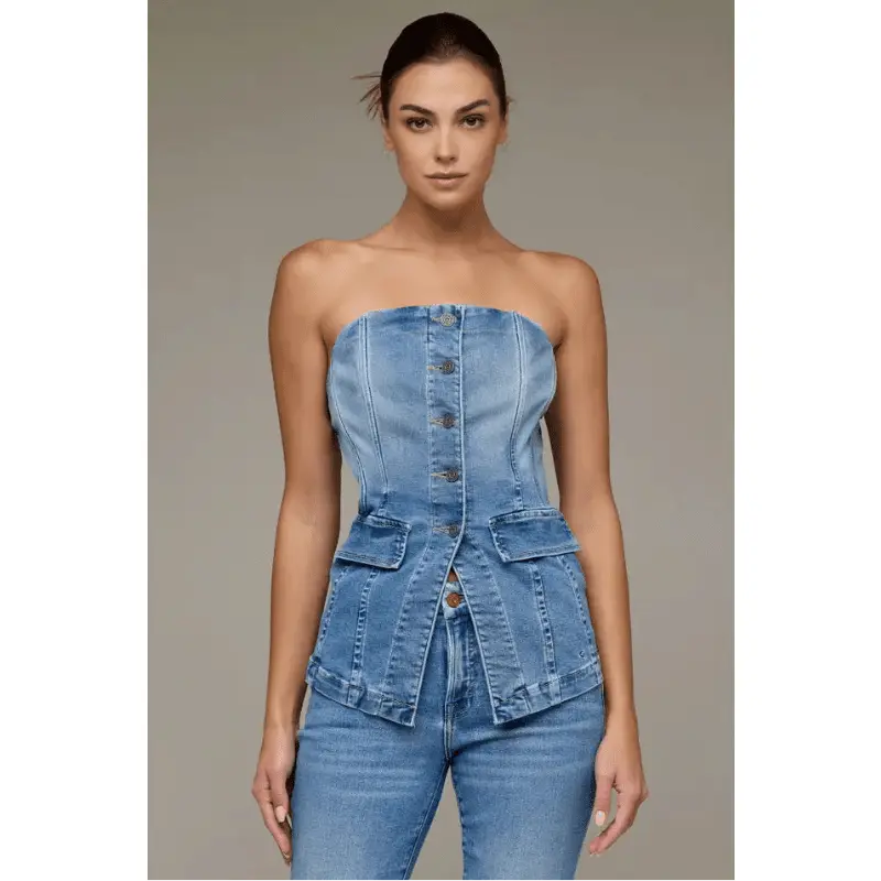 HIDDEN Medium Wash Stretch Tuxedo Bustier