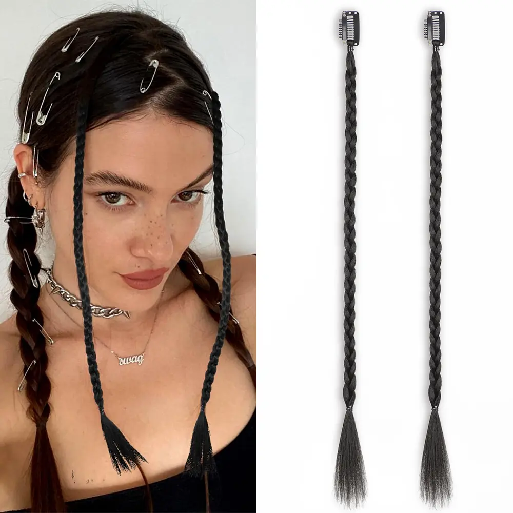 AISI HAIR 2pcs Braid Hair Extensions Clip in Braid Long Braiding Hair Extension Straight Synthetic Hairpieces for Daily Use Party Styling