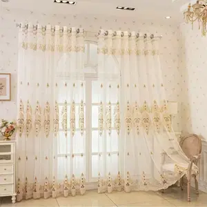1 count Luxury European Embroidered Window Curtain, Minimalist Style Drapes with Sheer Header, Sunshade for Living Room Balcony Bedroom