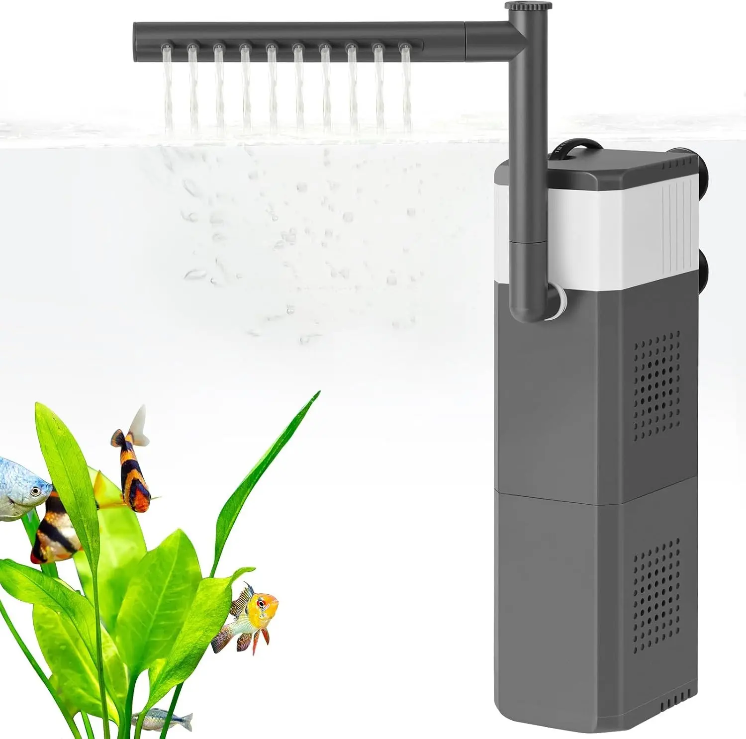 20W Large Powerful 3-in-1 Adjustable Aquarium Filter for 40-80Gal Fish Tank, Submersible Water Filter with Biochemical Sponges for Fish Turtle, Filtration Oxygenation Water Cycle