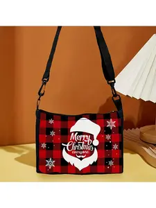 A Red Santa Printed Crossbody Bag, Festive Shoulder Bag, Gift