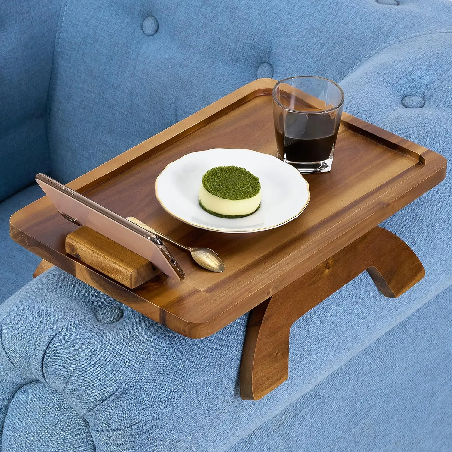 Sofa Armrest Tray, Arm Table Sofa Arm Tray Clip on Tray Table, Sofa Tray Table for Couch, Folding Snack Table with 360 Rotating Phone Bracket, Non-slip/Flexible with Different Armrest Shapes and Width