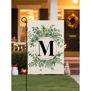 1 Piece/Linen Letter Flower Garden Flag 12x18 Inches Double-Sided Family Surname Letter Courtyard Flag, Suitable; Birthday, Theme Party Outdoor Garden Decoration, Autumn Garden Flag, Halloween Garden Flag, Christmas Garden Flag, Autumn, Halloween