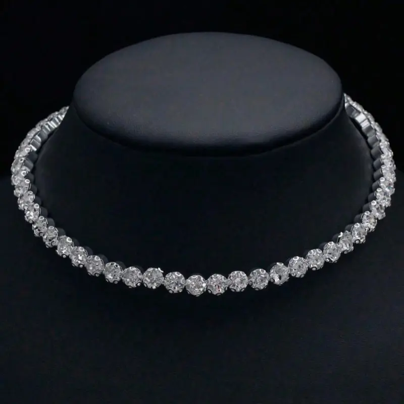 Minimalist Rhinestone-Decorated Necklace, Decorative Necklace, Fashionable Elegant Bridal Jewelry, Shiny Single-Row Rhinestone Choker Necklace for Women, Shining Necklace, Modern Versatile Accessory, Dainty Choker Necklaces, Chain Necklace Choker