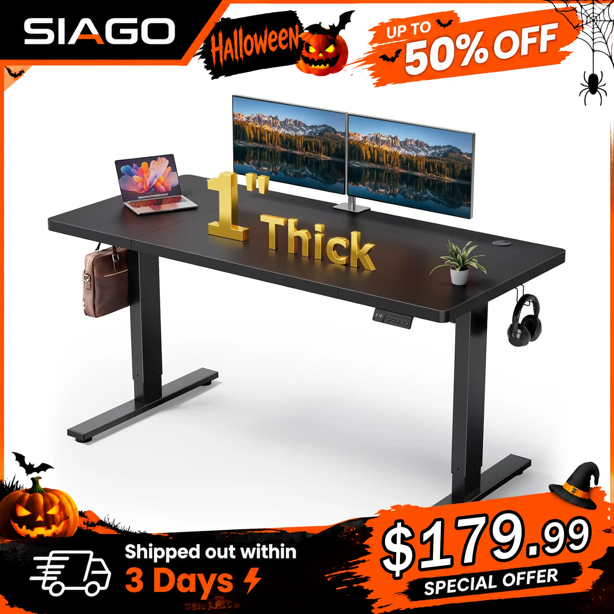 60x28 Inch Electric Standing Desk Adjustable - 60x28 Inch Sit Stand Desk with 1 Inch Thick Tabletop, Double Beam Frame, 3 Memory Height Adjustment, Cable Management for Home Office
