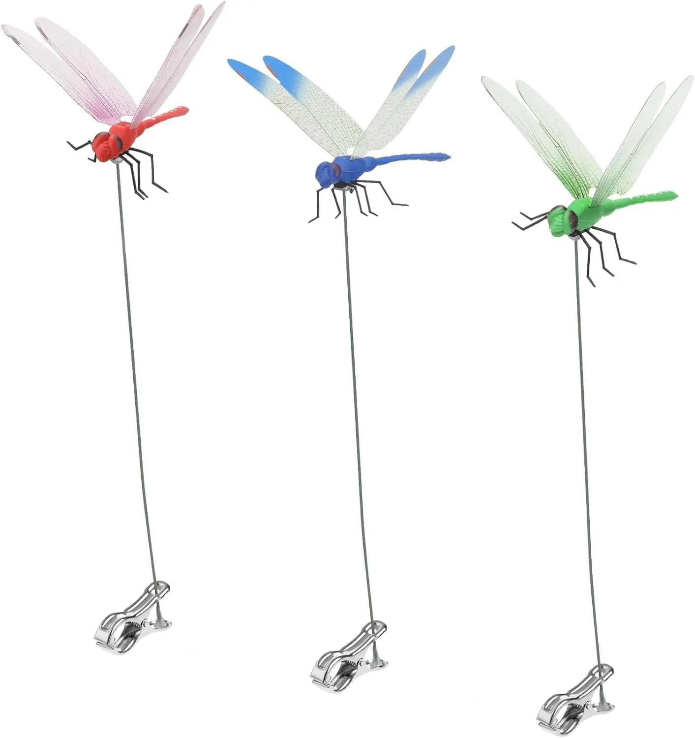 3D Dragonfly Garden Stakes with Clip - Multi-Pest Deterrent for Deer & Birds - Indoor Outdoor Specialty Garden Tool