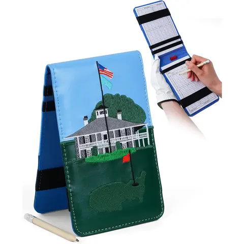 BIG TEETH Leather Scorecard Holder Golf Accessory - 7x4.5 in, Masters Logo Yardage Book Cover, Free Pencil, Interior Elastic Bands, Snug-Fit, Fits Small Bags, Augusta National Back Pocket Companion, Masters Logo Golf Accessories